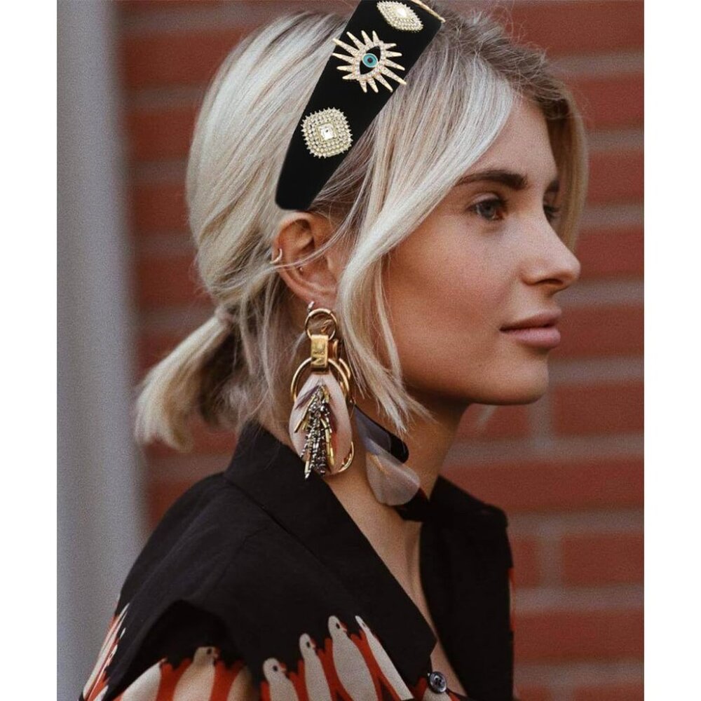Black Baroque Wide Headbands Evil Eyes Hairbands Jeweled Rhinestones Hair Band P - Picture 3 of 6